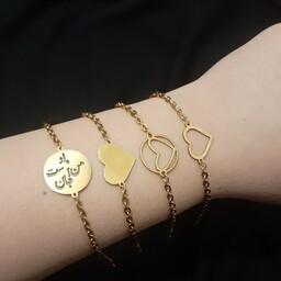 دستبند استیل زنانه پلاک دار زنجیر دیپلمات طرح عشق 4 مدل(رنگ ثابت)