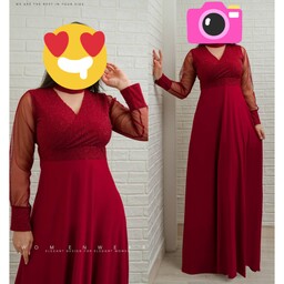 لباس مجلسی زنانه ماه بانو کدیک ماکسی سایزبندی36تا50با جنس کرپ وامه چمنی کش