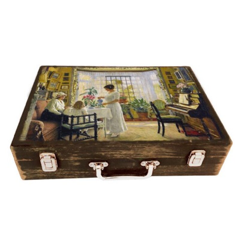 جعبه چوبی مدل چمدان بزرگ طرح عصرانه انگلیسی