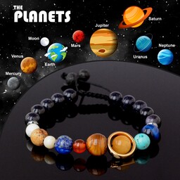 دستبند سیارات منظومه شمسی با سنگ های درجه یک و حلقه زحل دستساز آبکاری شده