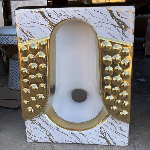 توالت ایرانی ( زمینی ) لوکس  درجه یک سفید طلایی طرحدار