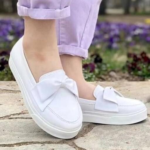 کفش کالج زنانه پاپیونی مشکی  و سفید با ارسال رایگان