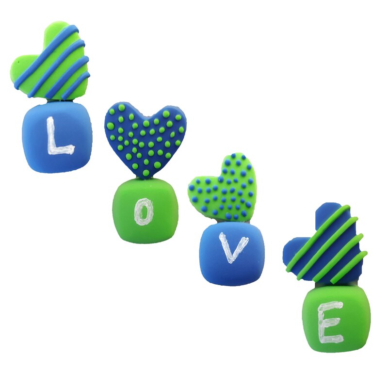 مگنت یخچال قلب و مکعب ( love ) کد MK118 مجموعه 4 عددی - رنگ سبز و آبی
