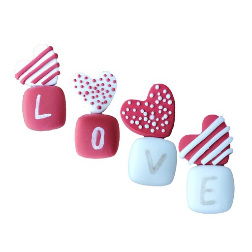 مگنت یخچال قلب و مکعب ( love ) کد MK118 مجموعه 4 عددی - رنگ قرمز و سفید
