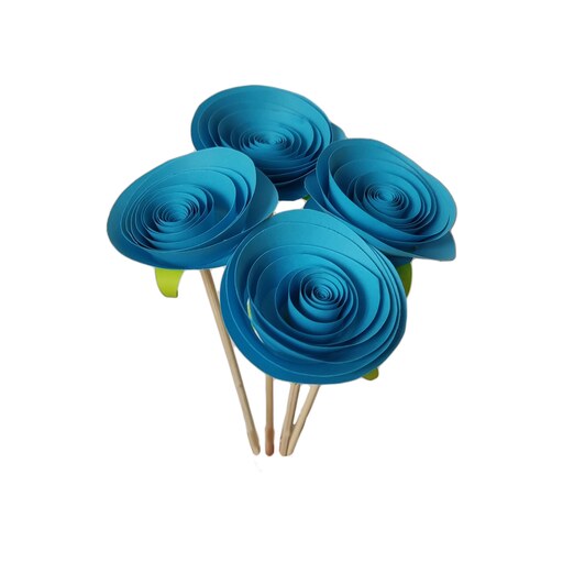 رز ژولیت 4 شاخه - گل مصنوعی دست ساز رنگ آبی کد MK89