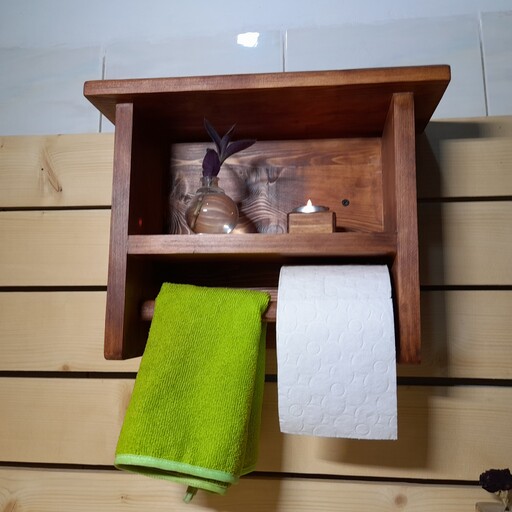 شلف چوبی  و آویز  دستمال حوله و  توالت (قابل تولید در رنگ ،طرح و ابعاد متفاوت) 