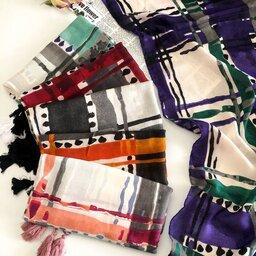 شال نخی منگوله دار چهارخونه رنگی سیا اسکارف در 6 رنگ زیبا و خاص