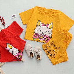 تیشرت شلوارک دخترانه گربه ملوس در 4 رنگ سایز 40-45-50