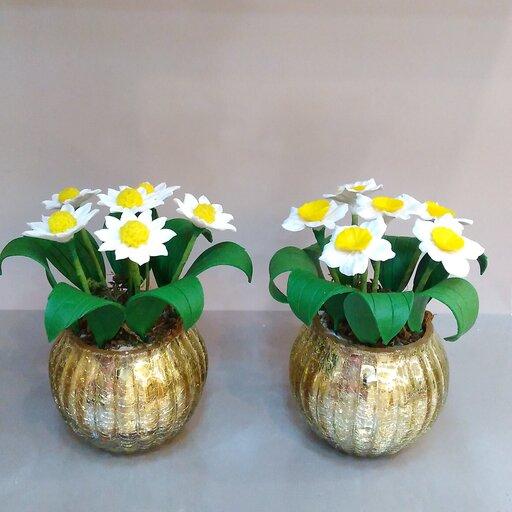 گلدان طلایی با انواع گلهای خوشگل کارشیک و قیمت مناسب