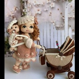 عروسک سیسمونی مادر و فرزندی همراه با کالسکه دکوراتیو و بسیار خاص مناسب سیسمونی