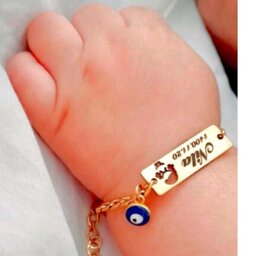 دستبند بچه گانه رنگ ثابت با حک اسم و تاریخ تولد ارسال رایگان