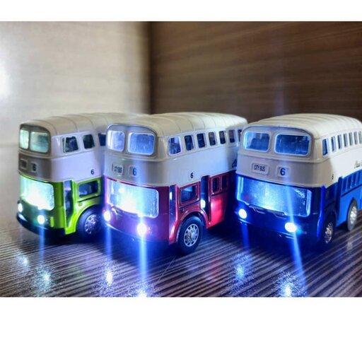 ماشین بازی مدل فلزی اتوبوس دو طبقه رنگ آبی