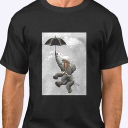 تیشرت فانتزی مشکی فیل و چتر