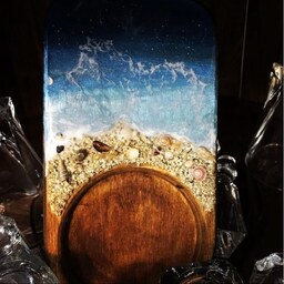 زیرلیوانی رزینی - ترکیب چوب و رزین -طرح دریا