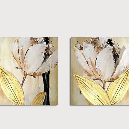 تابلو  گل لاله دو  لت  برجسته با خمیر تکسچر و کار شده با ورق طلا