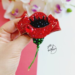 گلسینه جواهردوزی شقایق قرمز رنگ مدلp02 گل مریم
