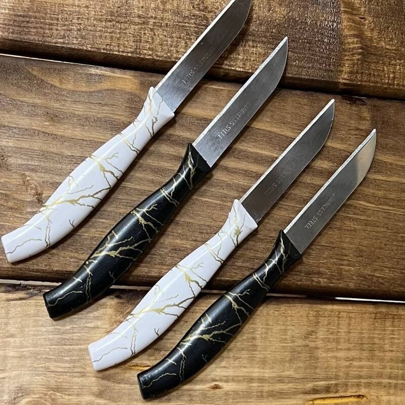 چاقو میوه خوری 6 عددی طرح ماربل در 2 رنگ سفید و مشکی