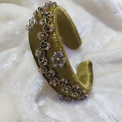 تل حجیم دست ساز  جواهر دوزی شده با سنگ های کریستالی طلایی
