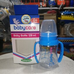شیشه شیر نوزادی و بچه گانه دسته دار شفاف با ظرفیت 120 میلی لیتر رنگ آبی مناسب بدو تولد