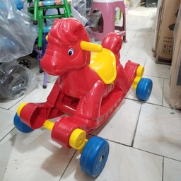 اسباب بازی راکر  و واکر پلاستیکی طرح اسب چرخدار مناسب کودک 1 سال به بالا رنگ قرمز