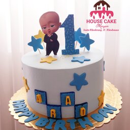 کیک تولد پسرانه بچه رییس آبی  خامه ای 