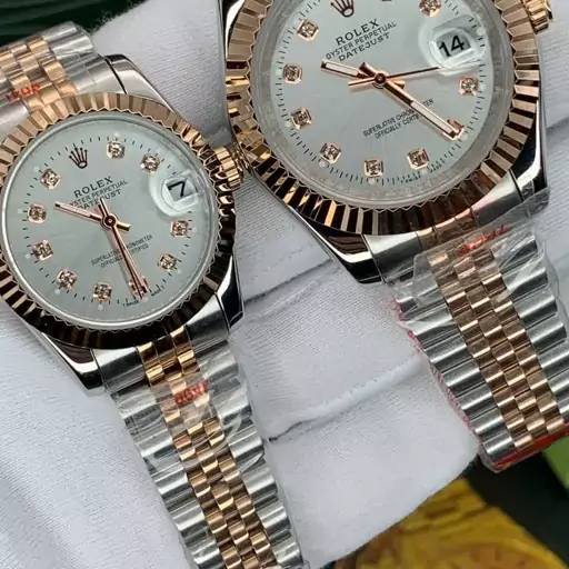 ساعت مچی ست مردانه و زنانه رولکس بند استیل مدل مشهور دیت جاست ROLEX DATEJUST 