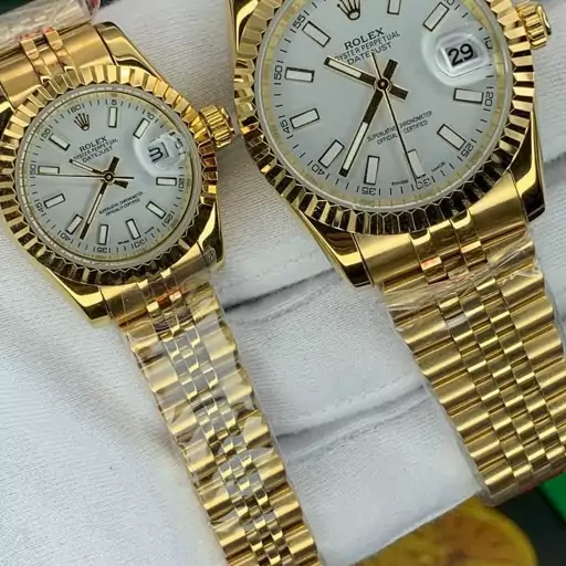 ساعت مچی ست مردانه و زنانه رولکس دیت جاست طلایی رنگ جنس استیل ROLEX DATEJUST 