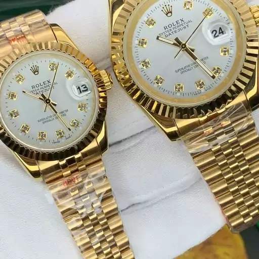 ساعت مچی ست مردانه و زنانه رولکس دیت جاست طلایی رنگ جنس استیل ROLEX DATEJUST 