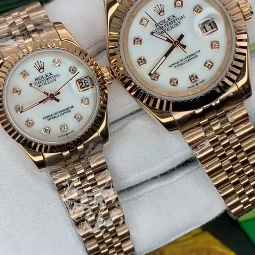 ساعت مچی ست مردانه و زنانه رولکس شیشه عدسی دار مدل مشهور دیت جاست ROLEX DATEJUST 