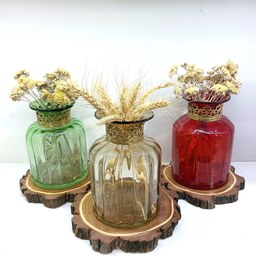 گلدان طوقدار برنجی دستساز استوانه گلدان شیشه ای  دستساز هنر شیشه گری  گلدان رومیزی  