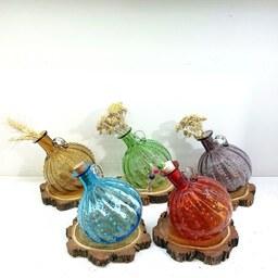 گلدان شیشه ای دستساز  مدل نگینی بطری رنگی با رنگ ثابت هنر شیشه گری صنایع دستی 