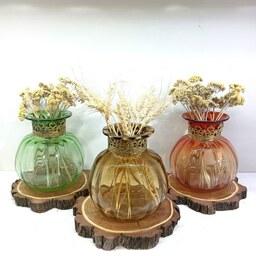 گلدان طوقدار برنجی مدل توپی گلدان شیشه ای دستساز هنر شیشه گری صنایع دستی 