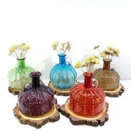 گلدان شیشه ای دستساز   مدل  نگینی بطری رنگی  گلدان رو میزی گلدان جلو مبلی  