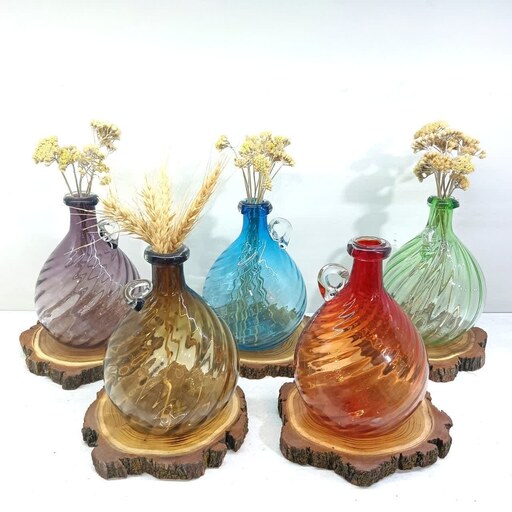گلدان شیشه ای دستساز  مدل موجدار  شیشه صنایع دستی هنر شیشه گری  گلدان رو میزی