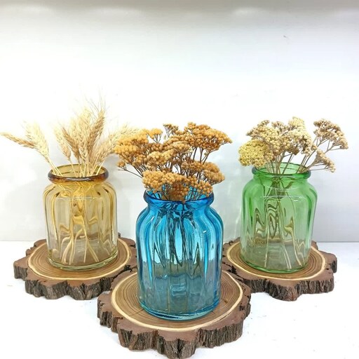 گلدان رومیزی شیشه ای استوانه دستساز  گلدان شیشه ای گلدان سبز صنایع دستی قزوین