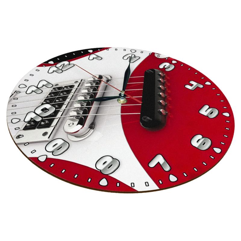 ساعت دیواری گرد مدل 1281 طرح گیتار  الکتریک سفید و قرمز قطر 30 سانتیمتر
