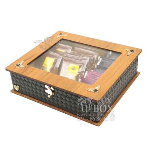 جعبه دمنوش جعبه پذیرایی جعبه چوبی لوکس باکس مدل چرم کد LB52