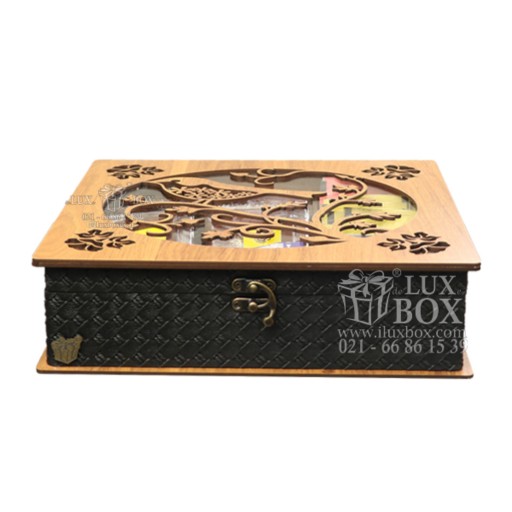 جعبه دمنوش جعبه پذیرایی جعبه چرم چوبی لوکس باکس مدل پرنده کد LB58