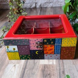 جعبه چوبی رنگ قرمز  طراحی شده با دست و رنگ ثابت قابل تمیز کردن با دستمال مرطوب