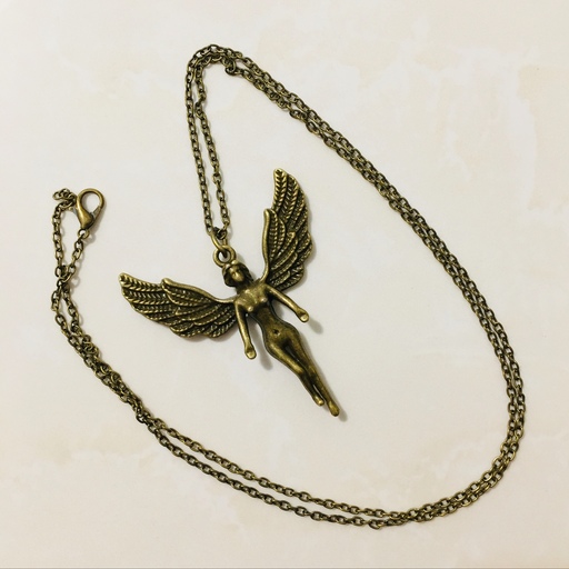 گردنبند ( رومانتویی ) با طرح فرشته تلفیق پلاک رنگ ثابت باکیفیت و زنجیر  برنزی 