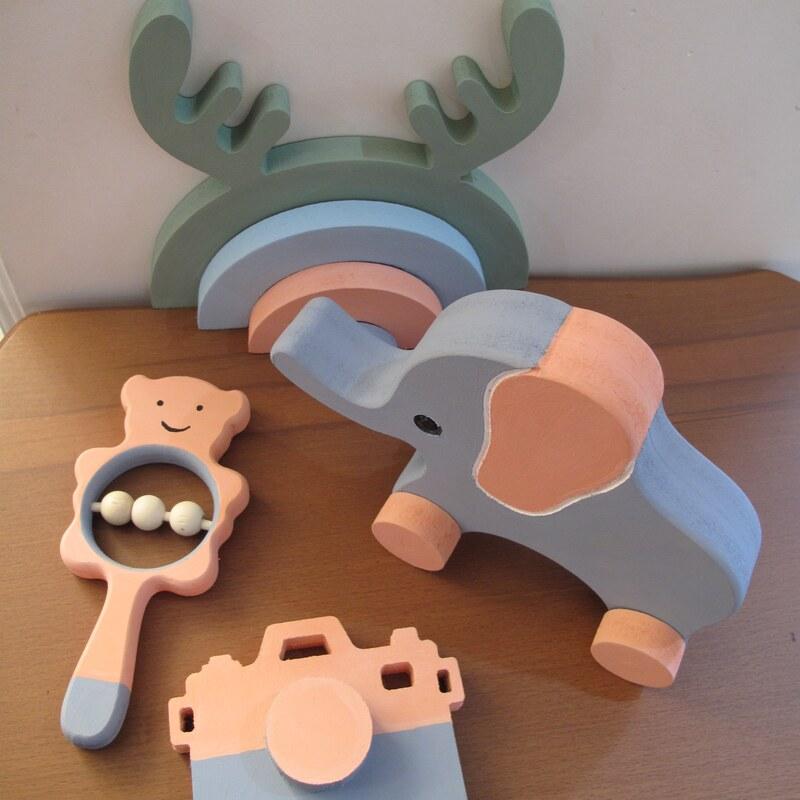 اسباب بازی چوبی فیل چرخ دار و متحرک مناسب سیسمونی  رنگاچوب
