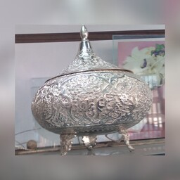 گز خوری شکلات خوری قلمزنی نقره نما  با طرح گل و مرغ اصفهان