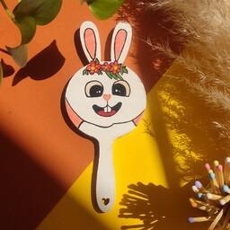 آینه چوبی دستی مدل خرگوشی نقاشی شده و ضد آب