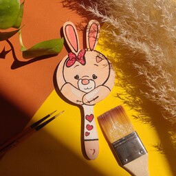 آینه دستی چوبی  مدل خرگوشی نقاشی شده با دست و ضد آب