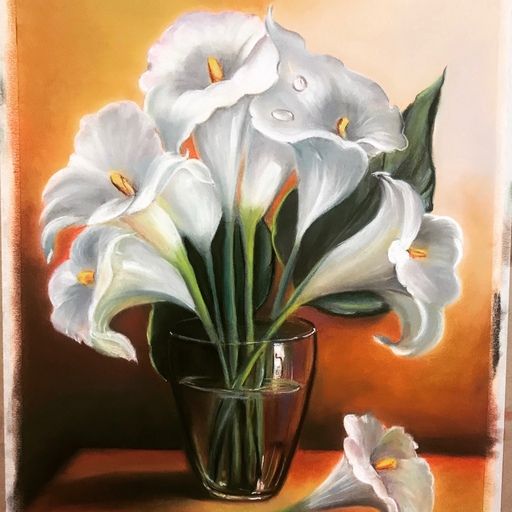 تابلو نقاشی گلدان گل کار شده با پاستل