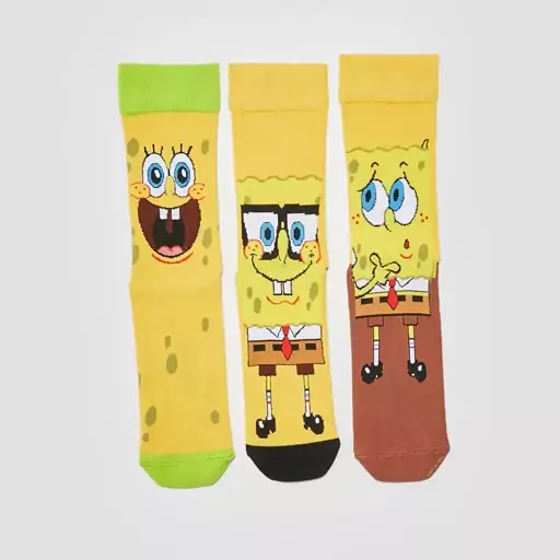 جوراب مردانه بسته سه عددی مدل باب اسفنجی  spongebob برند ال سی وایکیکی lcwaikiki  فری سایز 39-42