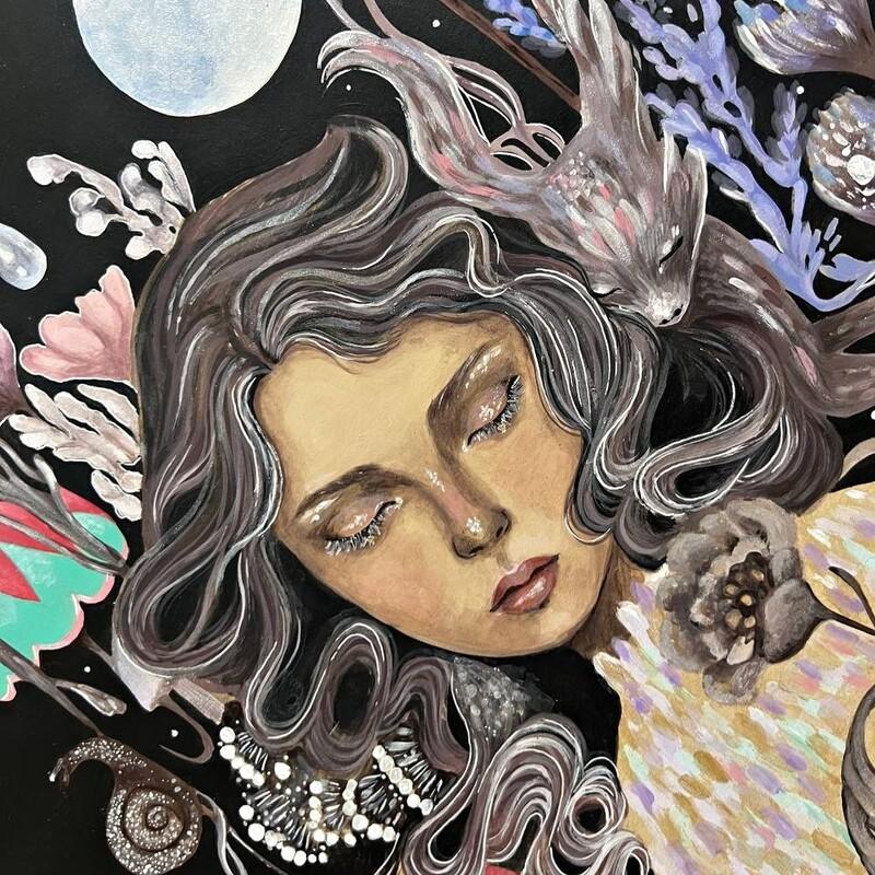 تابلو نقاشی اکرلیک طرح دخترو اژدها 