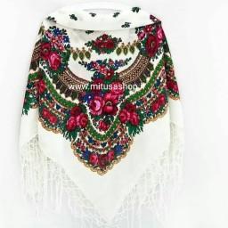 روسری ترکمن نخ ابریشم آینا سفید
