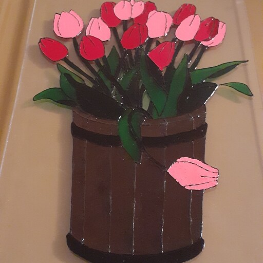 تابلو ویترای طرح گلدان گل لاله