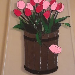 تابلو ویترای طرح گلدان گل لاله